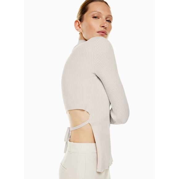 Babaton Ambrosia Sculpt Knit Tie-back Sweater Matte Pearl - S